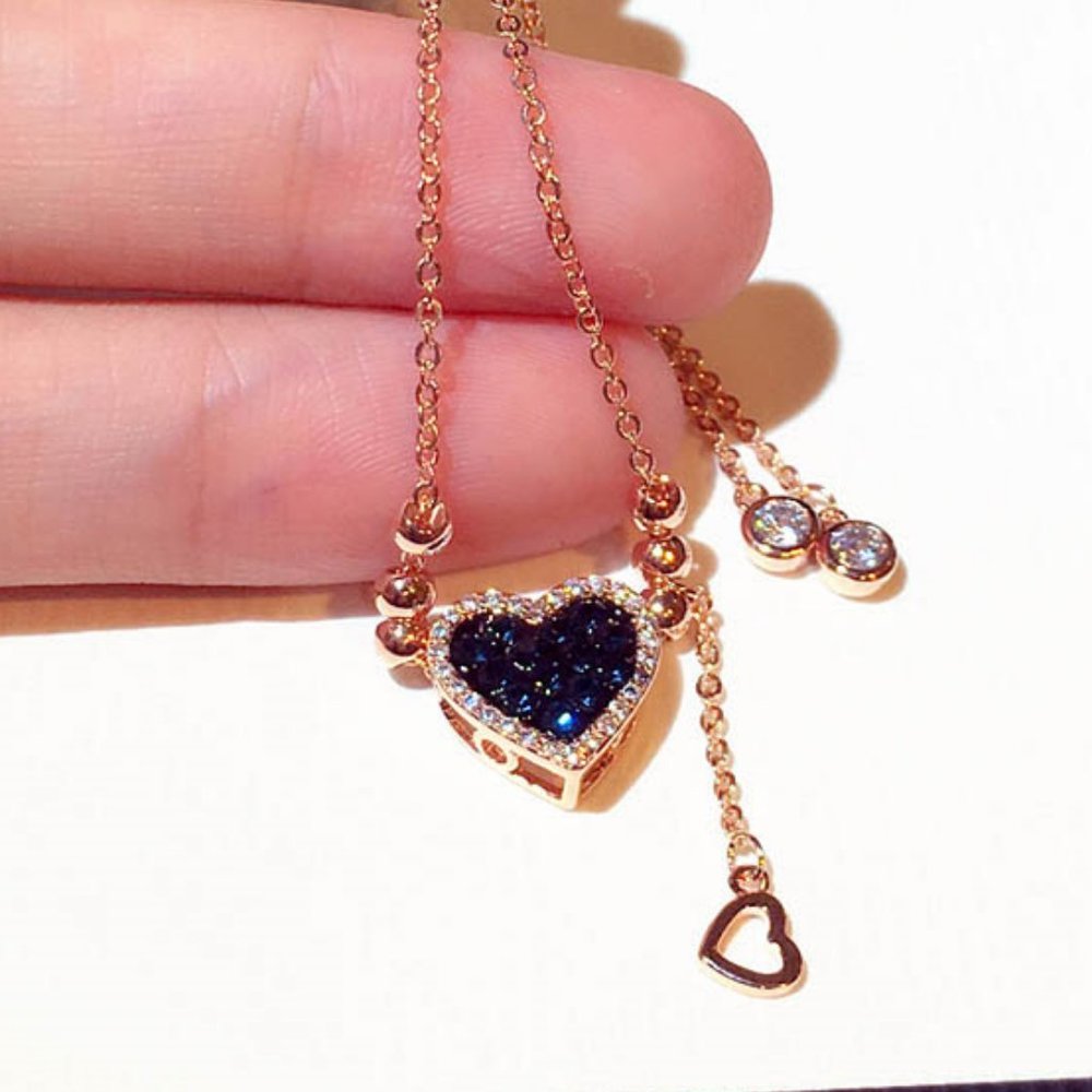 New Rose Gold Plated Blue Heart Drop Halo Bead Bracelet - Picture 7 of 7